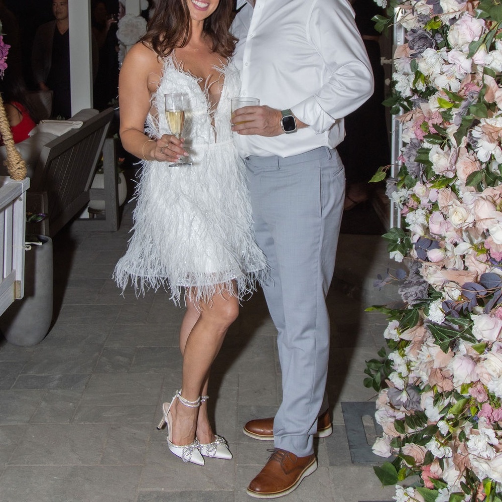 Like New! Custom designer white feather sequins engagement wedding party dress